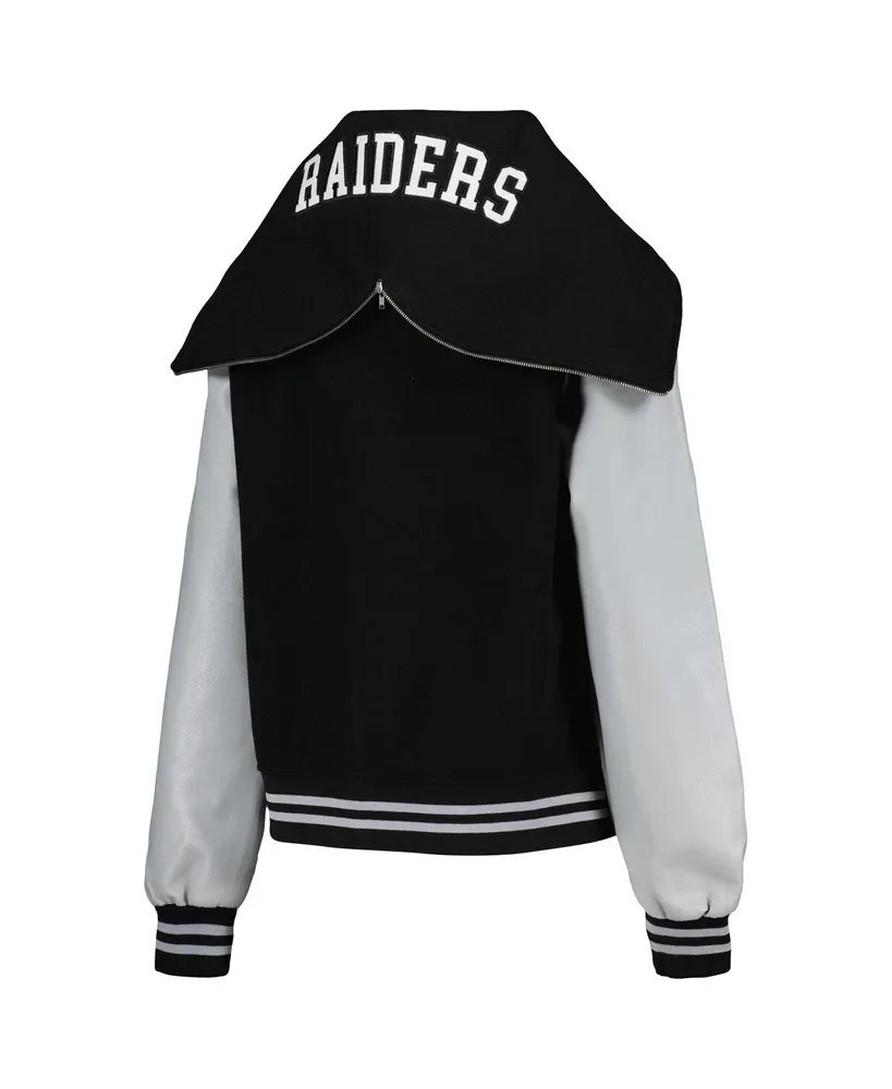 Women's The Wild Collective Black Las Vegas Raiders Sailor Full-Snap Hooded Varsity Jacket