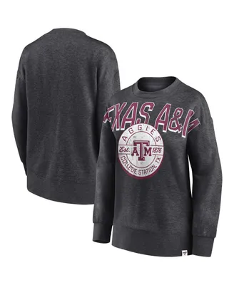Women's Fanatics Heathered Charcoal Distressed Texas A&M Aggies Jump Distribution Pullover Sweatshirt