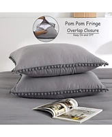 3 Piece Pom Soft Washed Microfiber Duvet Cover Set