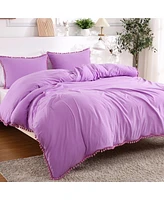 3 Piece Pom Pom Soft Washed Microfiber Duvet Cover Set