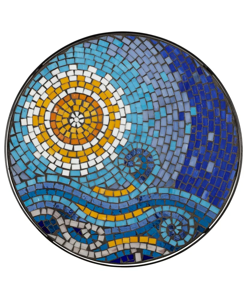 Ocean Scene Modern Black Metal Round Outdoor Accent Side Tables 14" Wide Set of 2 Set of 2 Blue Mosaic Tile Tabletop Gracefully Curved Legs for Spaces