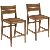 Nova Natural Acacia Wood Outdoor Bar Stools Set of 2 Brown 24" High Farmhouse Rustic Plank Seat with Ladder Backrest Footrest for Kitchen Counter Isla