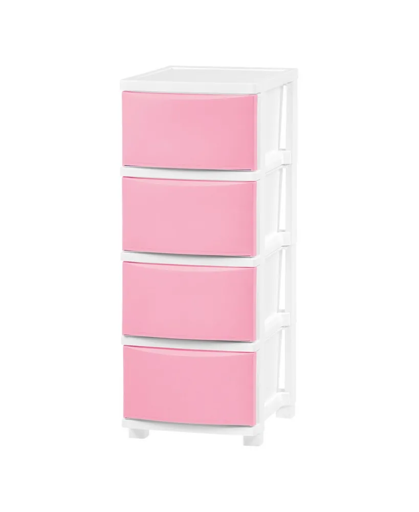 Iris Usa, Inc. 4 Slim Drawer Storage, Organizer Unit for Bedroom, Closet, Kitchen, Bathroom, Laundry Room, Dorm, White Frame with Matte Soft-Pink Fron