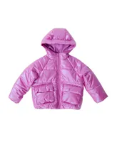 Bear paw Toddler Girls Iridescent Shiny Fleece Lined Puffer Coat with Hood