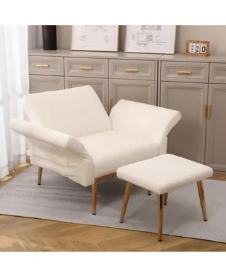 Simplie Fun Velvet Accent Chair Set with Ottoman & Gold Legs