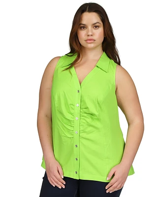 Michael Kors Plus Linen Button-Front Sleeveless Top