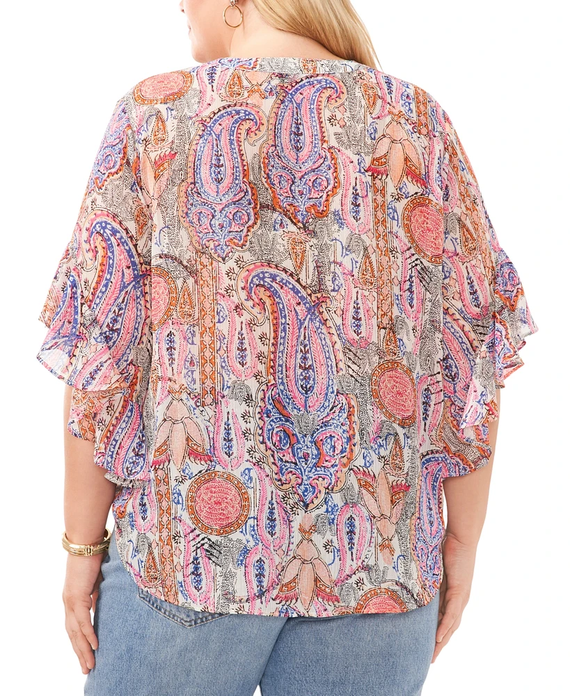 Vince Camuto Plus Size Paisley Print Flutter Sleeve Pleated Top