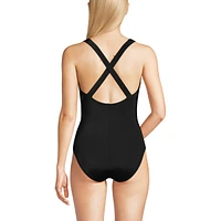 Lands' End Women's Scoop Neck X-Back High Leg Tugless Sporty One Piece Swimsuit