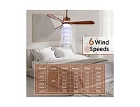 52 Inch Reversible Ceiling Fan with Led Light and Adjustable Temperature