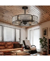 30 Inch Caged Ceiling Fan With Light Crystal Lampshade 6 Bases