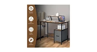 Computer Desk with Reversible Storage Drawer and Moveable Shelf-Brown