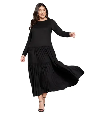 L I V D Plus Tiered Maxi Dress with Long Sleeves