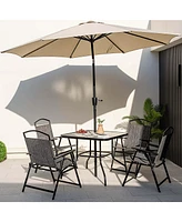 Patio Dining Set for 4 Folding Chairs & Dining Table Set with Umbrella Hole