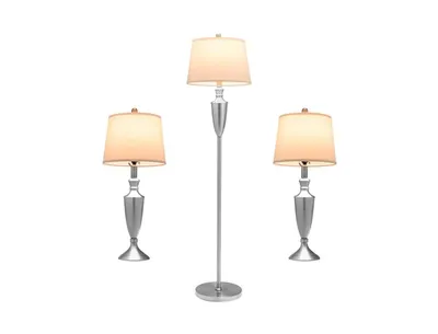 3 Piece Lamp With Set Modern Floor Lamp And 2 Table Lamps - Silver