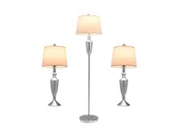 3 Piece Lamp With Set Modern Floor Lamp And 2 Table Lamps - Silver