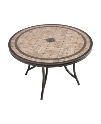 Mondawe 48" Round Aluminum Outdoor Patio Dining Table with Umbrella Hole, Brown