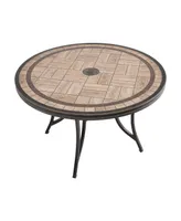 Mondawe 48" Round Aluminum Outdoor Patio Dining Table with Umbrella Hole, Brown