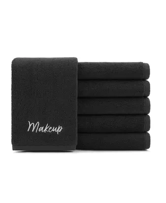 Arkwright Home Host & Home Cotton Makeup Removal Wash Cloth With Embroidery (Pack of 6), 13x13, Black