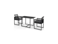 3 Pieces Outdoor Dining Set with Folding Backrest and Seat Cushions-Black