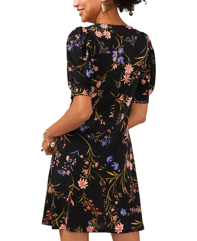 Msk Petite Printed Round-Neck Short-Sleeve Dress