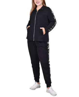 Ny Collection Plus Size Long Sleeve Zip Front Jogger, 2 Piece Set