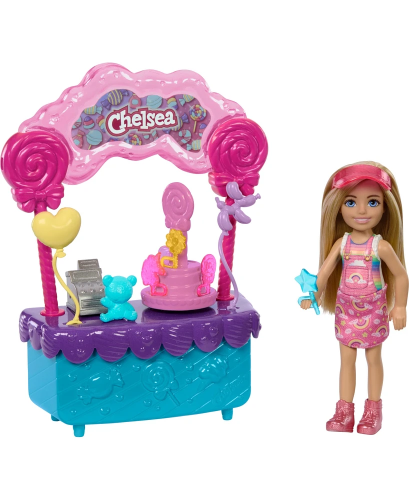 Barbie Chelsea Doll and Lollipop Stand, 10-Piece Toy Play Set with Accessories