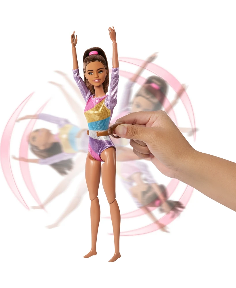 Barbie Gymnastics Play Set with Brunette Fashion Doll, Balance Beam, 10 Plus Accessories and Flip Feature