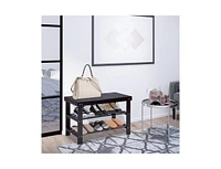 3 Tier Bamboo Bench Storage Shoe Rack For Entryway