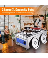 1200W Dual Pots Countertop Food Warmer Stainless Steel Commercial Bain Marie