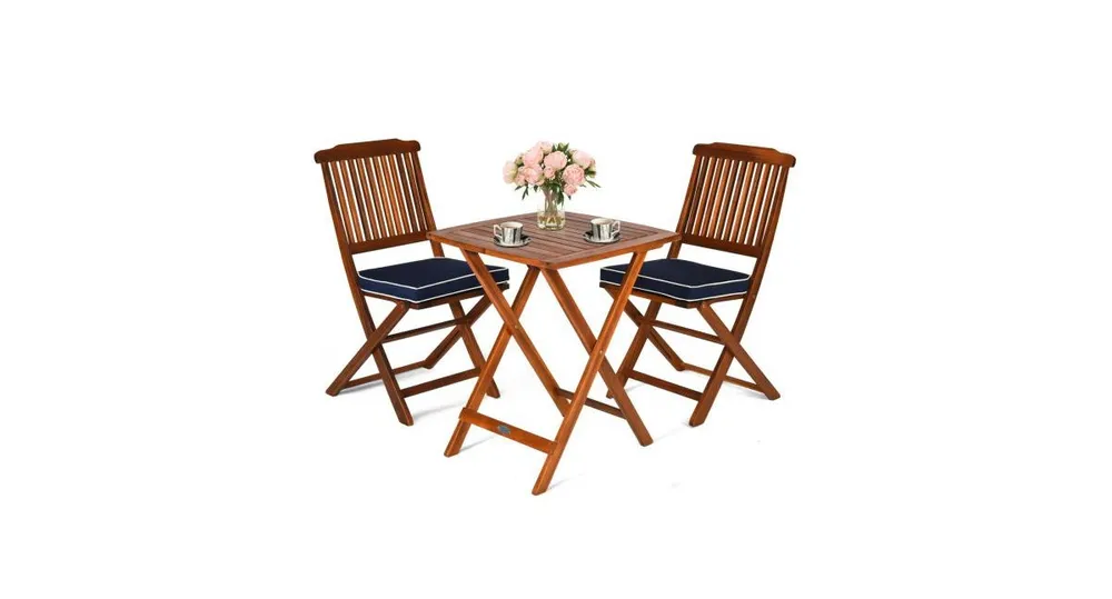 3 Pcs Patio Bistro Set Wood Folding Table Set Garden Yard