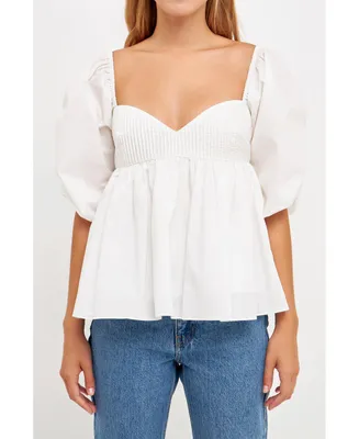 Women's Sleeve Cinched Pin tuck Top