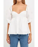 Women's Sleeve Cinched Pin tuck Top