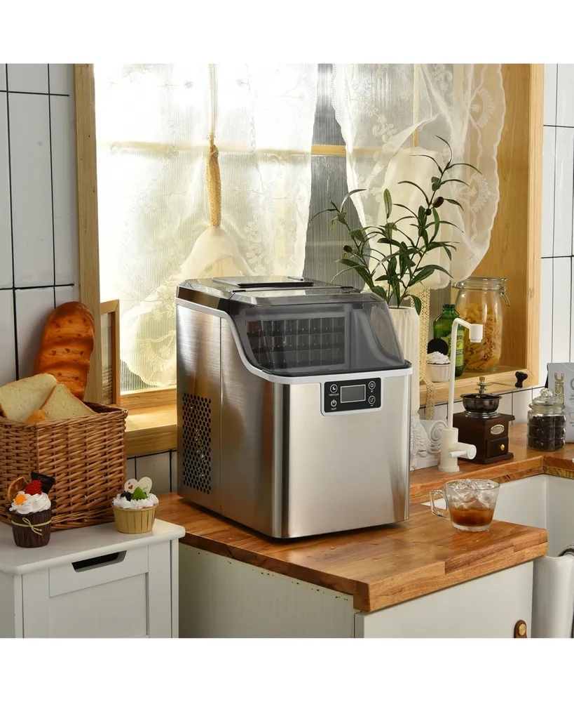 Electric Countertop Ice Maker with Ice Scoop and Basket-Sliver