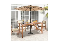 67 Inch Patio Rectangle Acacia Wood Dining Table with Umbrella Hole