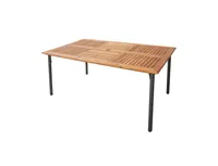 Patio Acacia Wood Dining Table with Umbrella Hole and Metal Legs