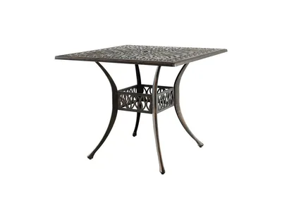 35.4 Inch Aluminum Patio Square Dining Table with Umbrella Hole-Bronze