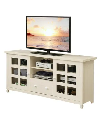 Convenience Concepts 65 in. Newport Park Lane 1 Drawer Tv Stand with Storage Cabinets & Shelves for TVs Up, Ivory