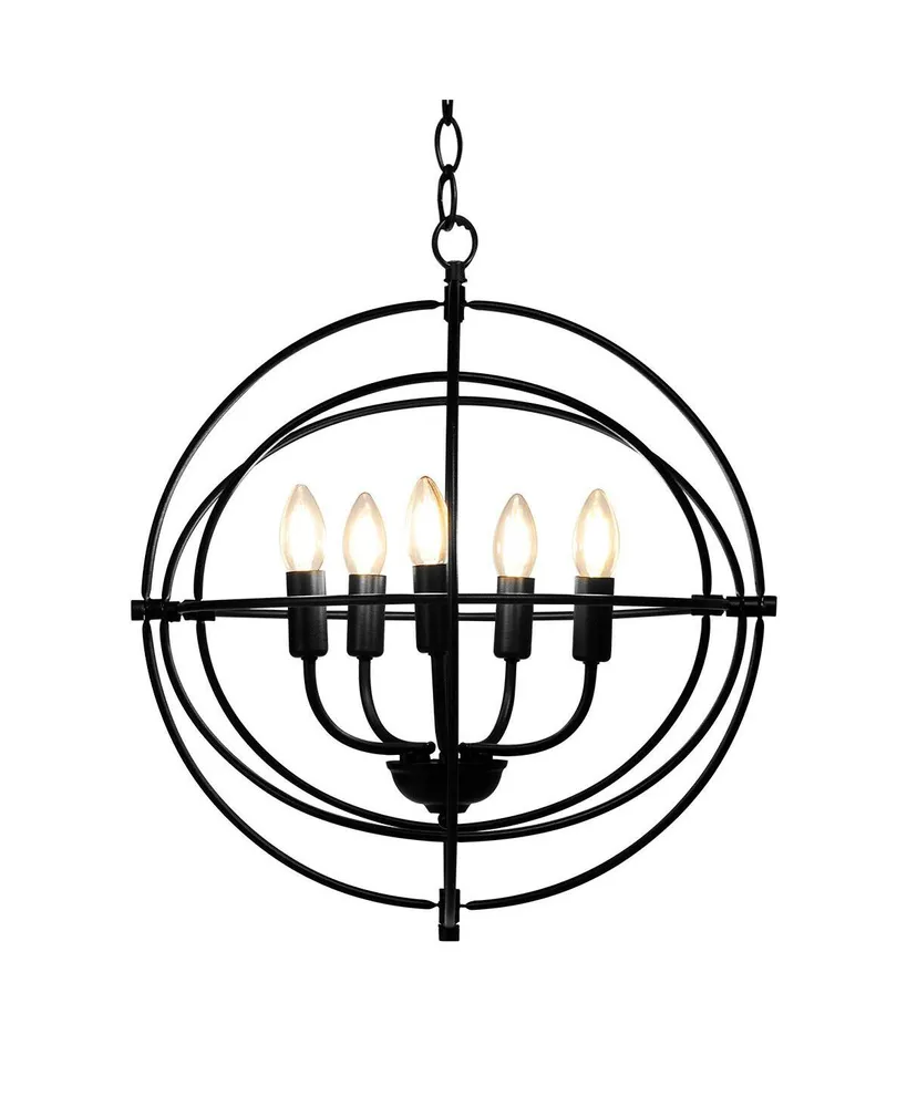 20 Inch 5 Lights Metal Chandelier with Pivoting Interlocking Rings