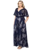 Betsy & Adam Plus Metallic-Print A-Line Dress