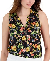 T Tahari Women's Printed Split-Neck Sleeveless Top