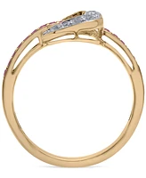 Lab-Grown Pink Sapphire (1/5 ct. t.w.) & Lab-Grown White Sapphire (1/4 ct. t.w.) Heart Ring in 14k Gold-Plated Sterling Silver