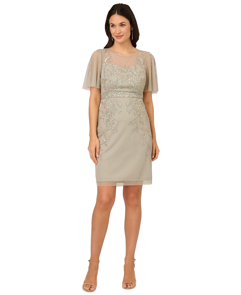 Adrianna Papell Women's Embellished Flutter-Sleeve Dress