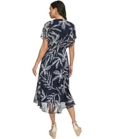 Dkny Women's Printed Chiffon Flutter-Sleeve Midi Dress