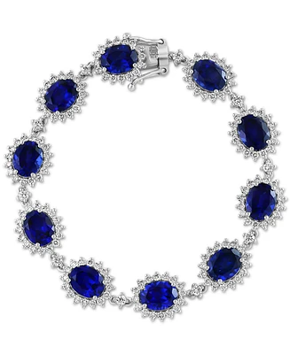Effy Lab Grown Sapphire (19 ct. t.w.) & Lab Grown Diamond (4-3/8 ct. t.w.) Halo Link Bracelet in 14k White Gold