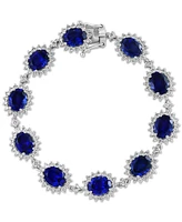 Effy Lab Grown Sapphire (19 ct. t.w.) & Lab Grown Diamond (4-3/8 ct. t.w.) Halo Link Bracelet in 14k White Gold