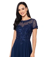 Xscape Women's Boat-Neck Sequin Mesh Gown