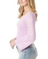 Jessica Simpson Women's Taytum Pointelle-Knit Bell-Sleeve Sweater