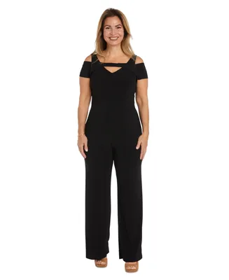 R & M Richards Plus Cold-Shoulder Wide-Leg Jumpsuit