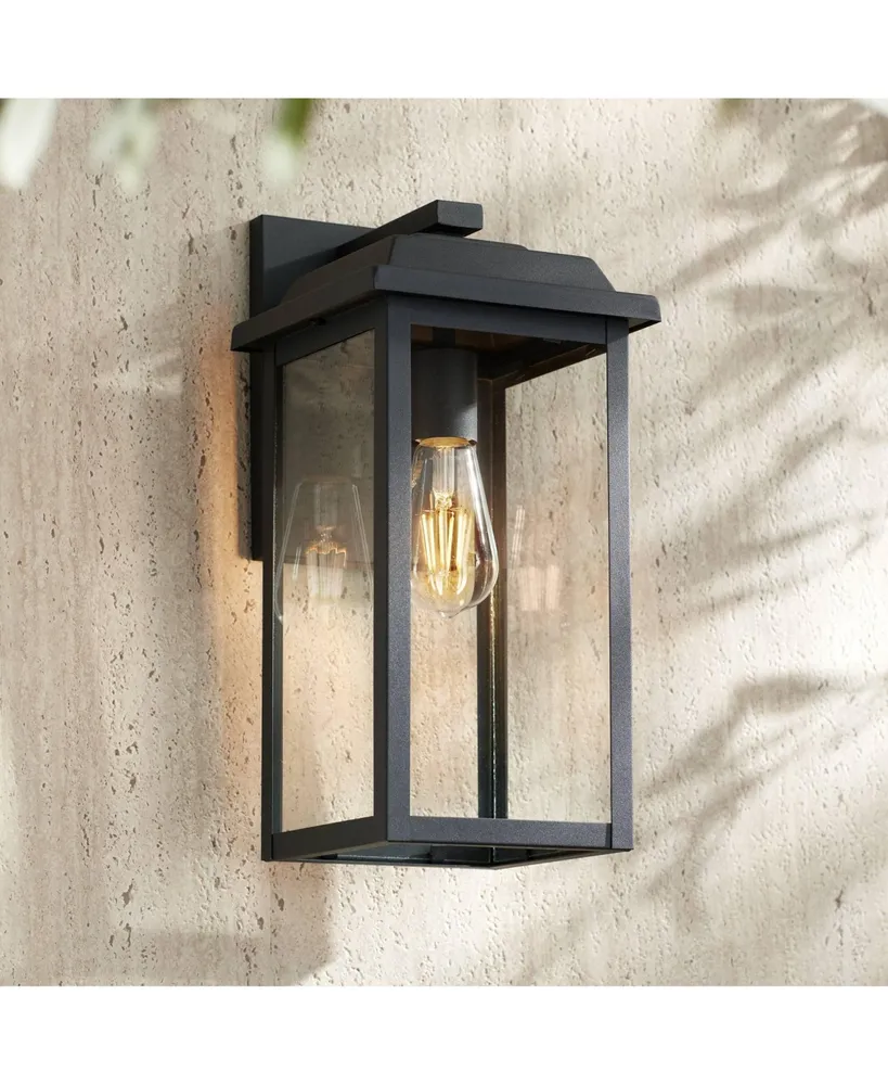 East crest Modern Outdoor Wall Light Fixture Textured Black 15 1/4" Clear Glass Panels for Exterior Barn Deck House Porch Yard Patio Outside Garage Fr