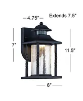 West ray Outdoor Wall Light Fixture Led Black Lantern 11 1/2" Clear Crackled Glass Motion Sensor Dusk to Dawn for Exterior House Porch Patio Outside D